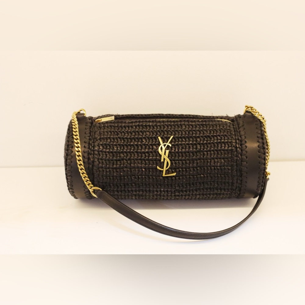 Yves Saint Laurent Black and Gold Woven Crossbody Bag